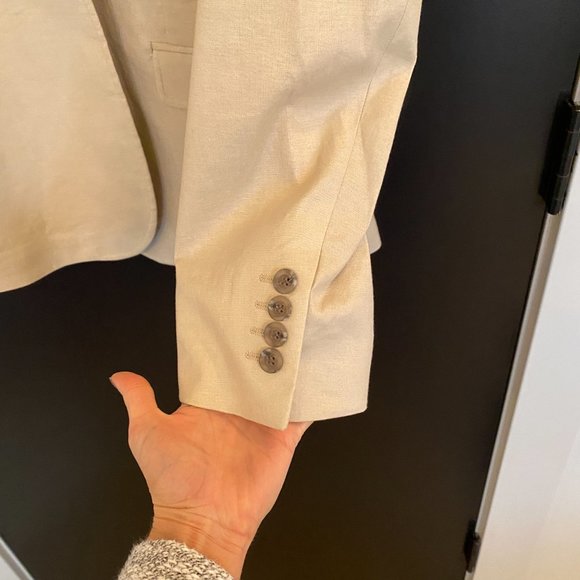 ASOS DESIGN skinny linen mix suit jacket in stone (tan color) - Picture 2 of 15